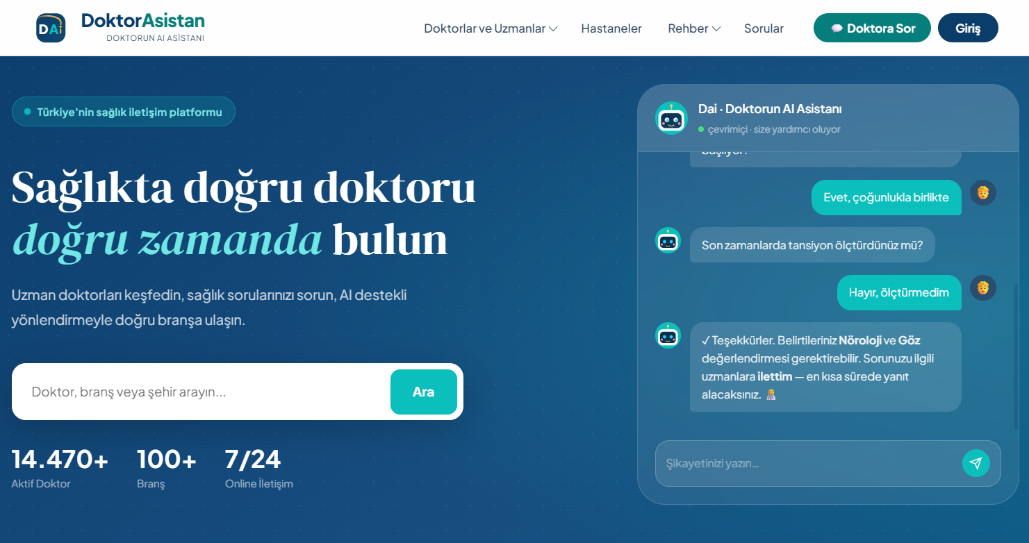 DoktorAsistan saglik platformu ana sayfa